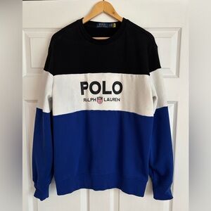 EUC Polo by Ralph Lauren Men's Colorblock Crewneck Sweatshirt Black, White, Blue
